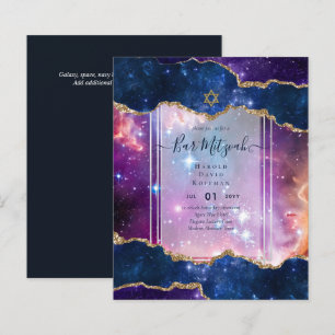 Papier Galaxy Starry Night Invitations BAR MITZVAH Bleu