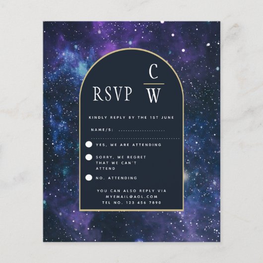 Papier Galaxy Starry Nuit Violet Bleu Or Mariage RSVP (Devant)