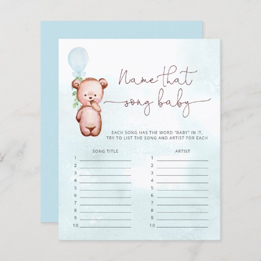 Papier Garçon Bear Bolos Nom Qui Chanson Jeu (Devant / Derrière)