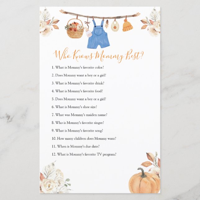 Papier Garçon Citrouille Automne Qui Connait Maman Meille (Devant)