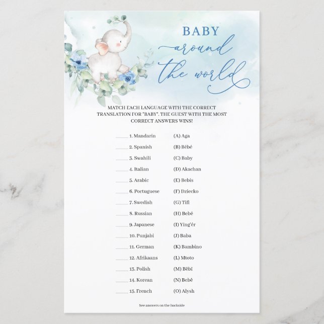 Papier Garçon éléphant Eucalyptus Baby autour du monde (Devant)