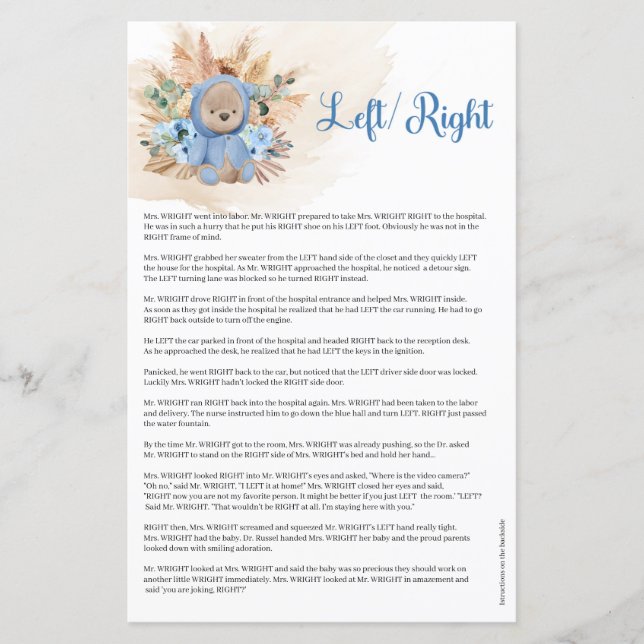 Papier Garçon ours en peluche fleurs bleues pampas palme  (Devant)