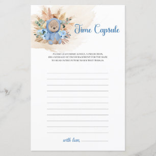 Papier Garçon ours en peluche pampas fleurs bleues Time C