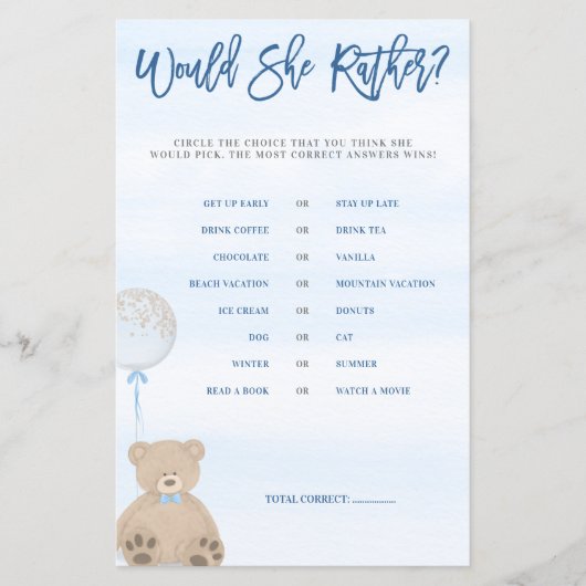 Papier Garçon Teddy Bear Blue Balloon Voudrait Elle Plutô (Devant)