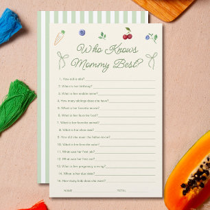 Papier Garden Baby shower Qui Connaît Maman Meilleur Jeu