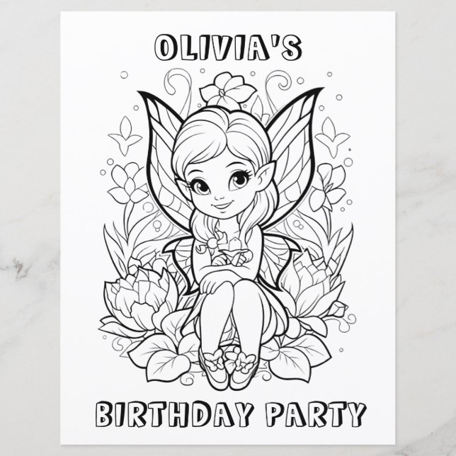 Papier Garden fairy birthday party coloring activity  (Devant)