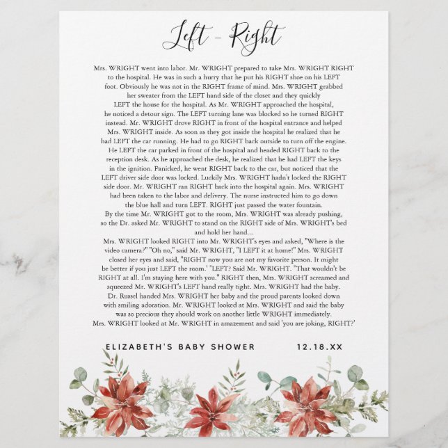 Papier Gauche - droite | Jeu Baby shower (Devant)