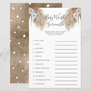 Papier Genre Reveal Pampas Grass Baby Word Scramble Jeu