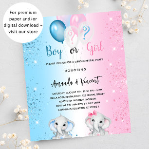 Papier Genre révéler bleu rose éléphant invitation budgét