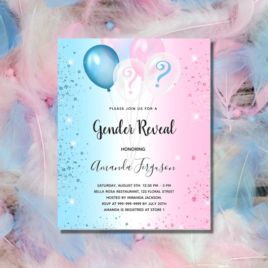 Papier Genre révéler la fête rose bleu garçon invitation