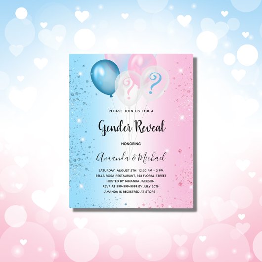 Papier Genre révéler la fête rose bleu garçon invitation