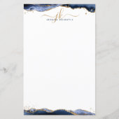 Papier Géode d'âge bleu Parties scintillant or Monogramme (Devant)