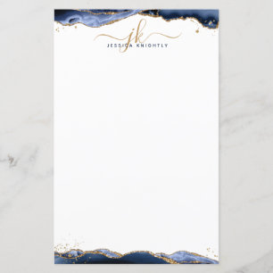 Papier Géode d'âge bleu Parties scintillant or Monogramme