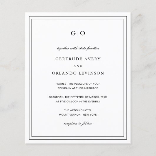 Papier Gertrude Black and White Elegant Wedding Invitatio (Devant)