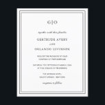 Papier Gertrude Black and White Elegant Wedding Invitatio<br><div class="desc">Tout en noir et blanc classique, le tout dans un faire-part de mariage économique avec un design simple et minimal avec votre monogramme en haut et vos détails de l'événement entouré d'une double bordure. Les fontes alternent entre un script élégant, une fonte serif traditionnelle et minimaliste sans serif. Le dos...</div>