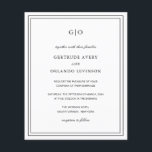 Papier Gertrude Black and White Elegant Wedding Invitatio<br><div class="desc">Tout en noir et blanc classique, le tout dans un faire-part de mariage économique avec un design simple et minimal avec votre monogramme en haut et vos détails de l'événement entouré d'une double bordure. Les fontes alternent entre un script élégant, une fonte serif traditionnelle et minimaliste sans serif. Le dos...</div>