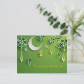 Papier gesneden ramadan lantaarns, maan, bloemen, briefkaart (Staand voorkant)