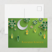 Papier gesneden ramadan lantaarns, maan, bloemen, briefkaart (Voorkant / Achterkant)