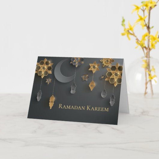 Papier gesneden Ramadan Lantaarns, Maan, Bloemen, Kaart (Gele Bloem)