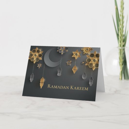 Papier gesneden Ramadan Lantaarns, Maan, Bloemen, Kaart (Voorkant)