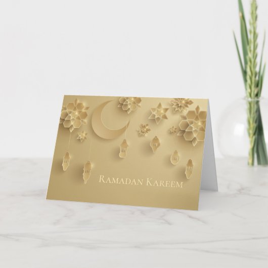 Papier gesneden ramadan lantaarns, maan, bloemen,  kaart (Voorkant)