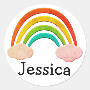  papier gesneden regenboog en wolken aangepaste na ronde sticker