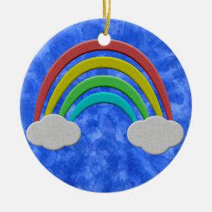 papier gesneden regenboog en wolken Waterverf Keramisch Ornament