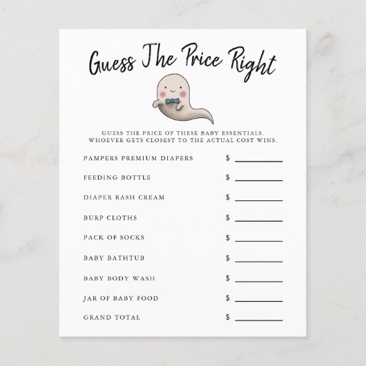 Papier Ghost Boy Baby shower Devinez Le Prix (Devant)