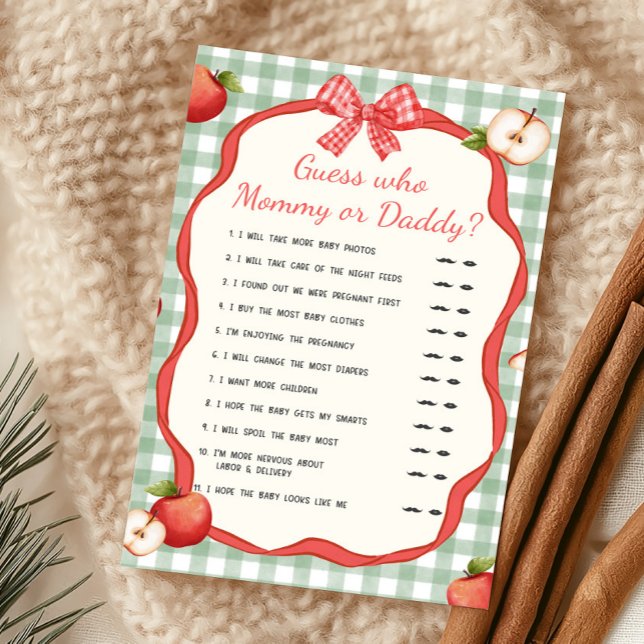 Papier Gingham Pomme de Nos Yeux Devinez Maman ou Papa (Apple of Our Eye Baby Shower Guess Who Mommy or Daddy Game)