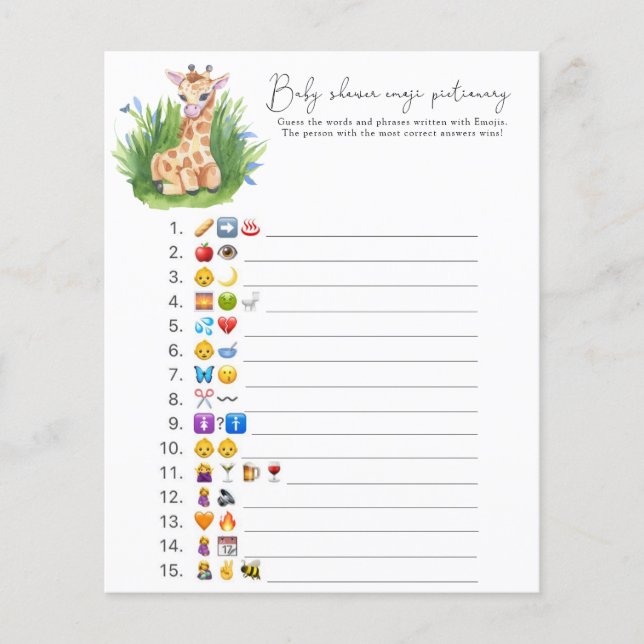 Papier Giraffe - baby shower de jeu photo Emoji (Devant)