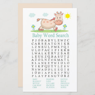 Papier Giraffe Baby shower Word Recherche Jeu