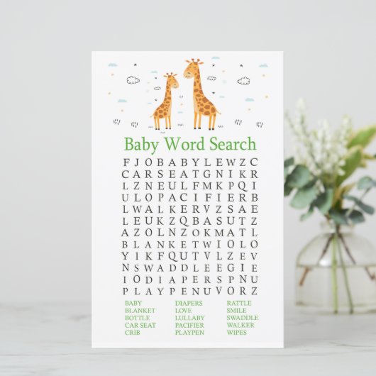 Papier Giraffe Baby shower Word Recherche Jeu (Debout devant)