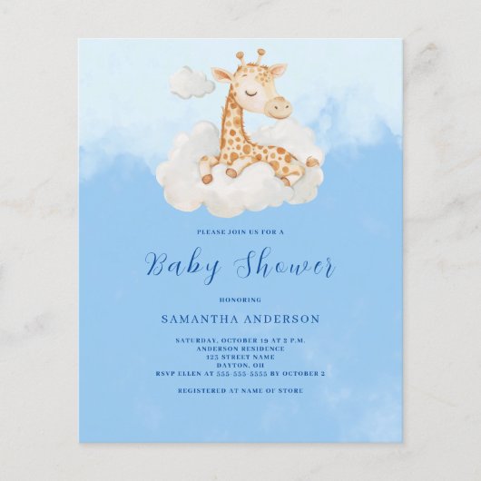Papier Giraffe Boy Budget Baby shower Invitation (Devant)