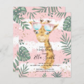 Papier Giraffe fille pinky baby shower invitation (Devant / Derrière)