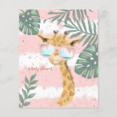 Papier Giraffe fille pinky baby shower invitation (Dos)