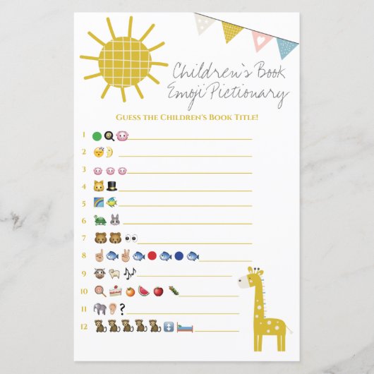 Papier Giraffe Livre Emoji Pictionary Baby shower Jeu (Devant)