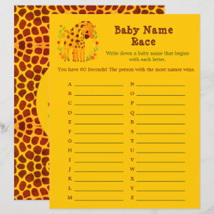 Papier Giraffe Nom Dash - A à Z Baby shower Jeu