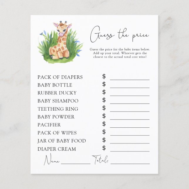 Papier Giraffe - Prix Guess jeu (Devant)