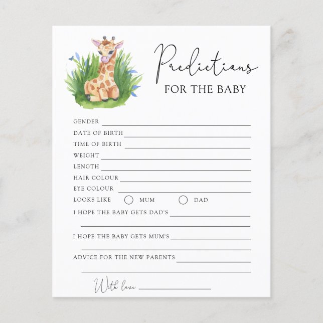 Papier Giraffe sauvage - prédictions et souhaits pour béb (Devant)