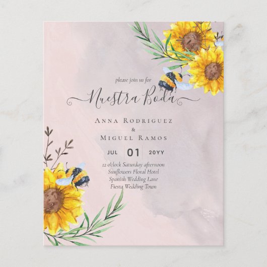 Papier Girasoles de Invitación de Boda Económica Bilingüe (Devant)