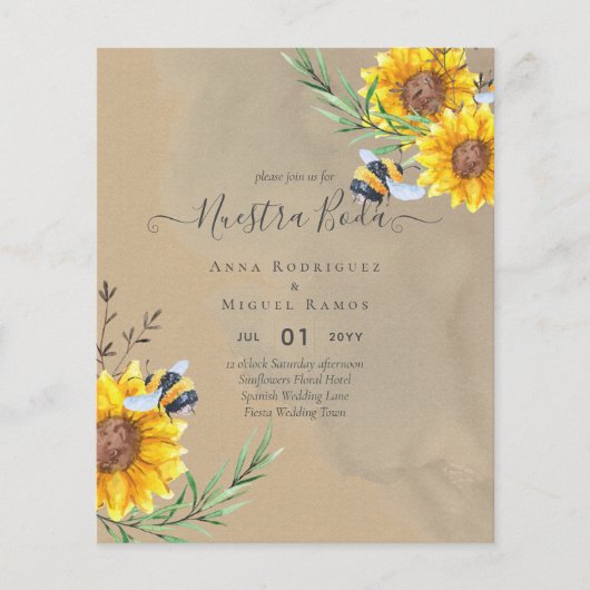 Papier Girasoles de Invitación de Boda Económica Bilingüe (Devant)