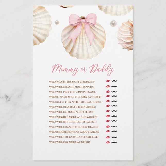 Papier Girl Pink Bow Shell Baby Shower Mommy or Daddy (Devant)
