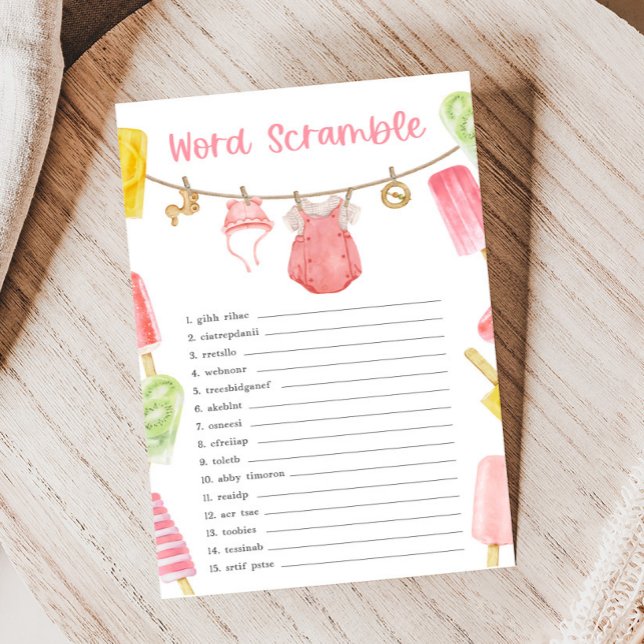 Papier Girl Popsicle Baby Shower Word Scramble Game (Ready to Pop Popsicle Baby Shower Game)