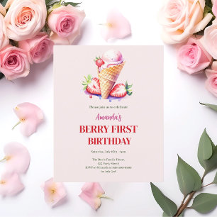 Papier Glace fraise 1er anniversaire baie première invita