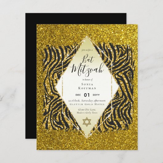 Papier Glam BAT MITZVAH Girly Gold Parties scintillant Po (Devant / Derrière)