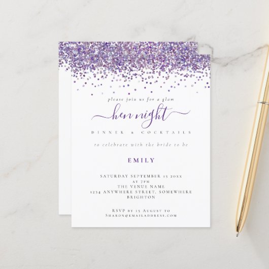Papier Glam Budget Purple Parties scintillant Hen Night I (Devant/Arrière en situation)