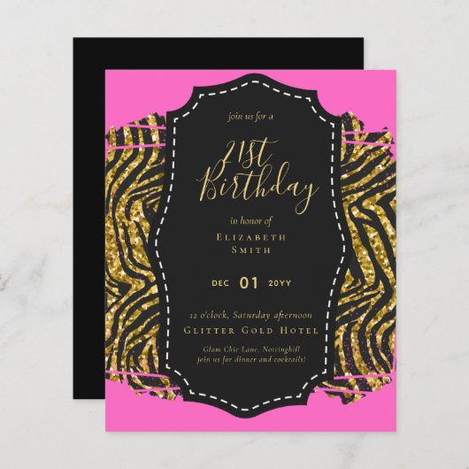 Papier Glam Girly Parties scintillant 21e anniversaire (o (Devant / Derrière)