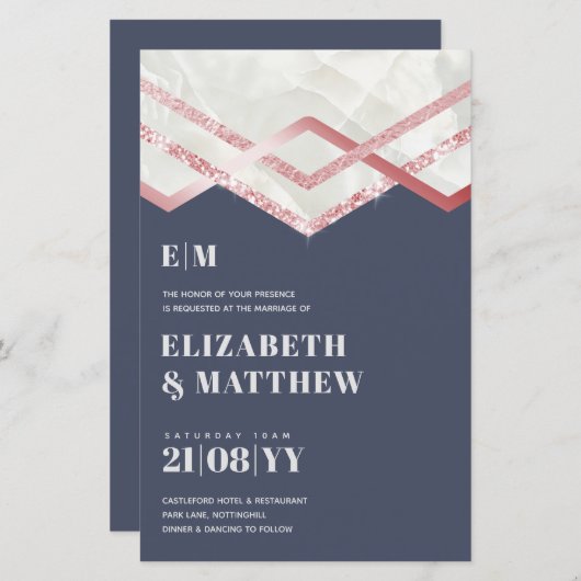 Papier Glam Rosegold DECO Mariage Inviter Modern Chic (Devant / Derrière)