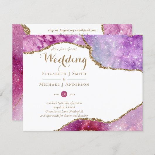 Papier Glamor rose Or Agate Mariage Inviter CHEAP (Devant / Derrière)