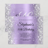 Papier Glamour Monogramme Argent Pâle Violet 50e Annivers (Devant / Derrière)